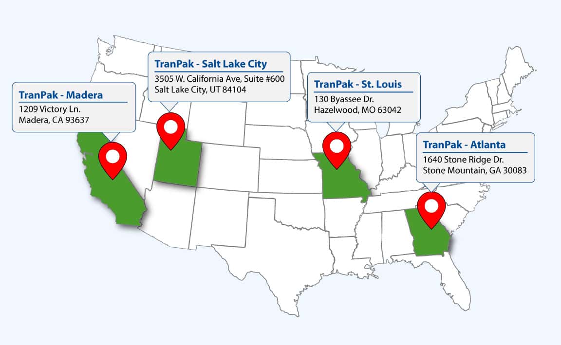 tranpak locations on US map
